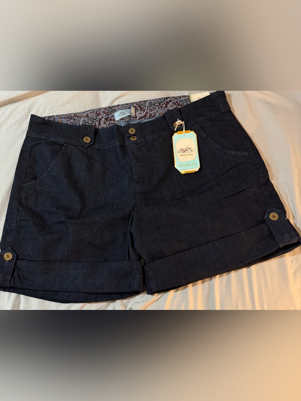 one 5 one Navy Button-Cuff Jean Shorts